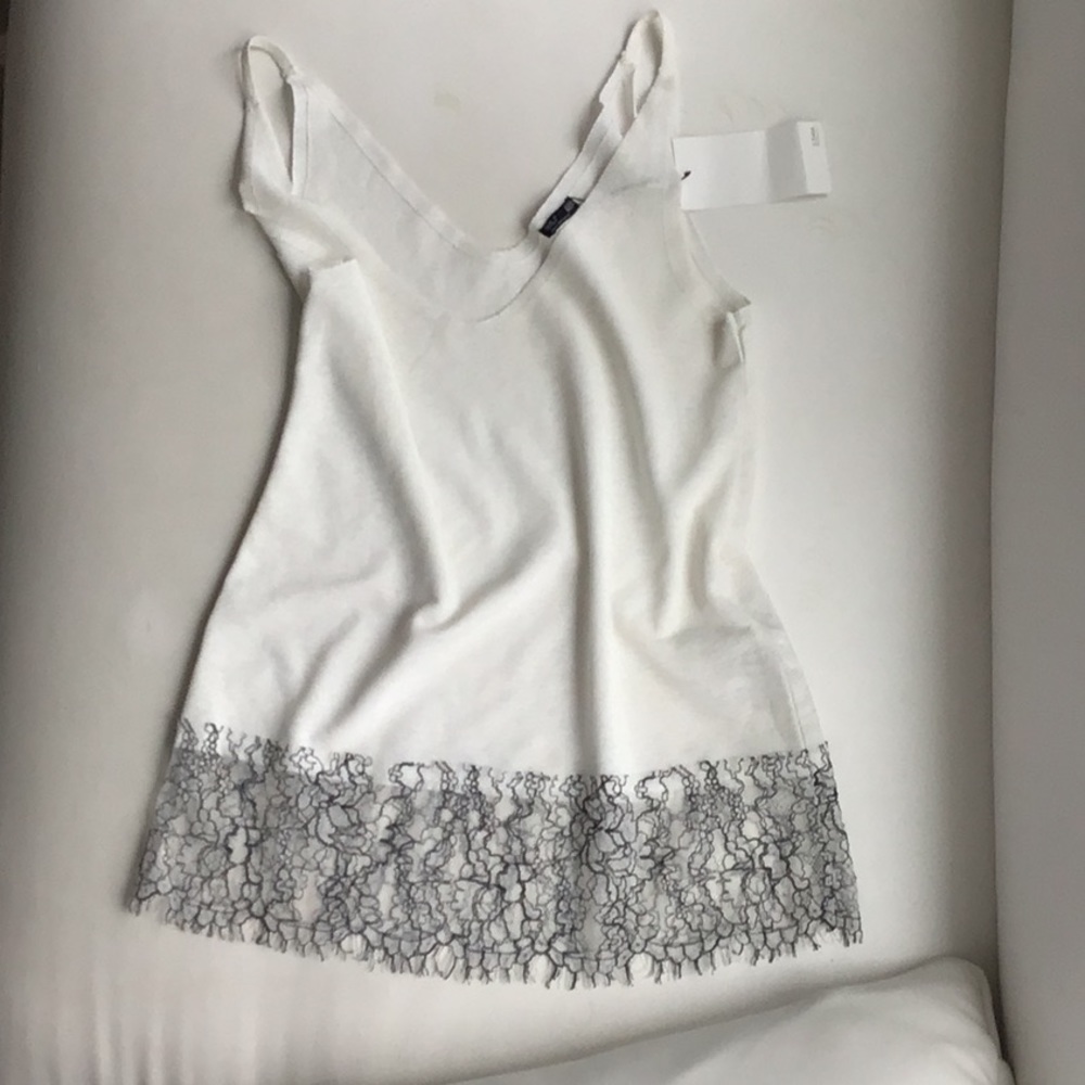 ZARA B/W COLLECTION WHITE TANK WITH BLACK LACE